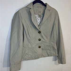 LL Bean Twill Khaki‎ Beige Taupe Jacket Button Down Blazer Cotton Womens 0.